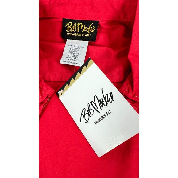 NWT Bob Mackie Wearable Art Red Embroidered Starburst Jacket Womens Small Tunic - Picture 14 of 16